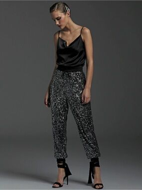 EUC SEN Silk & Sequin Track Pants